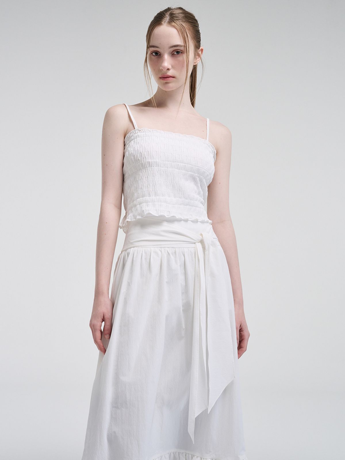 에트몽(ETMON) String Layered Sleeveless Blouse, White
