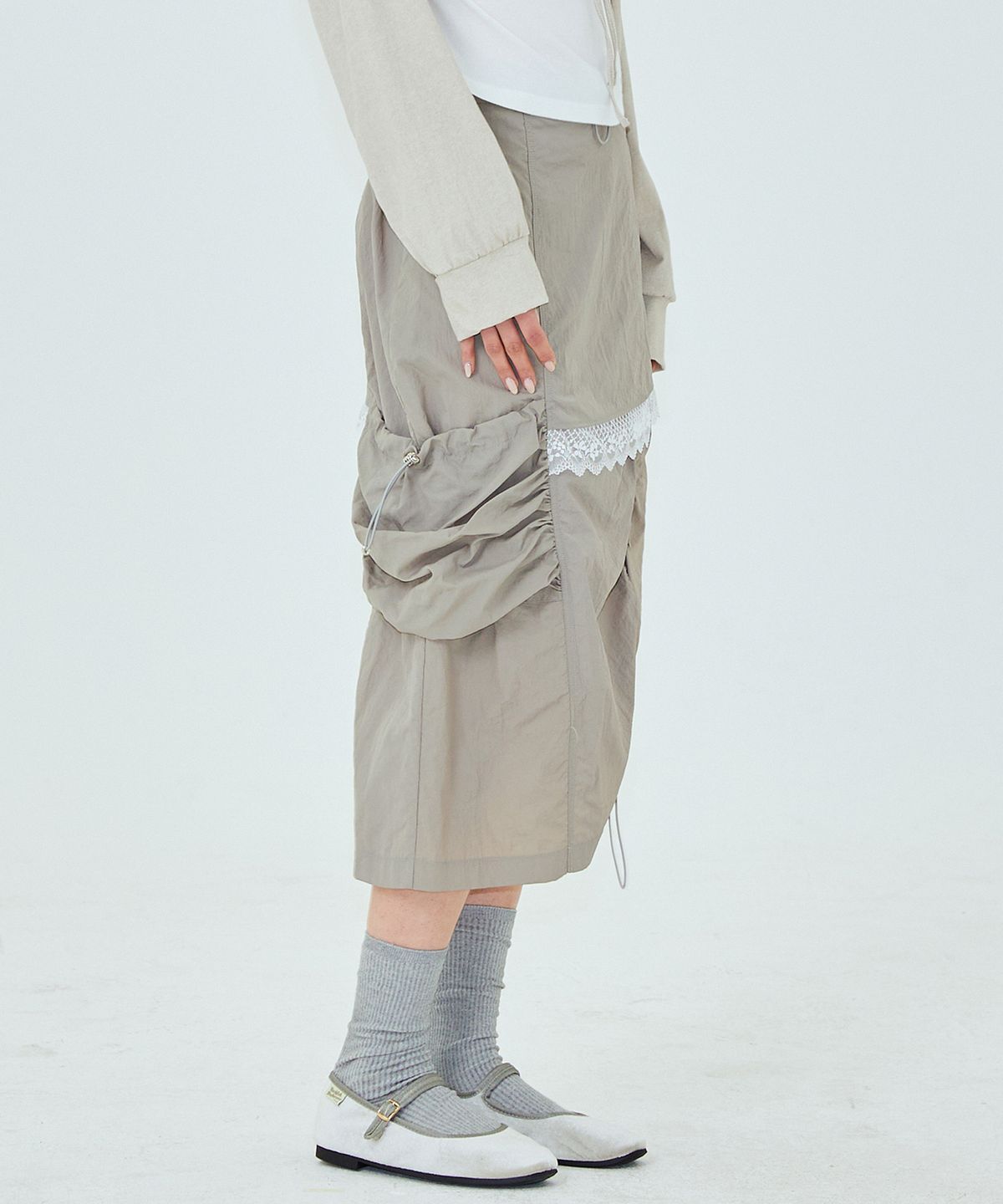 플라즈마스페어(PLASMA SPHERE) CASTLE SKIRT IN GREY (롱 카고 스커트)