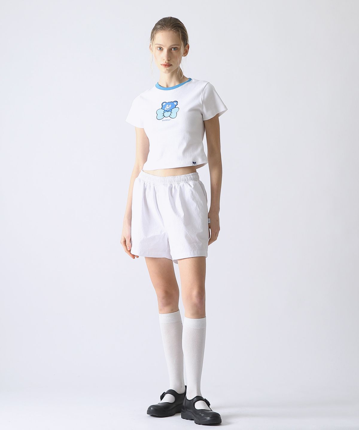 배드블루(BADBLUE) Ribbon BadBear Ringer Slim Tee White