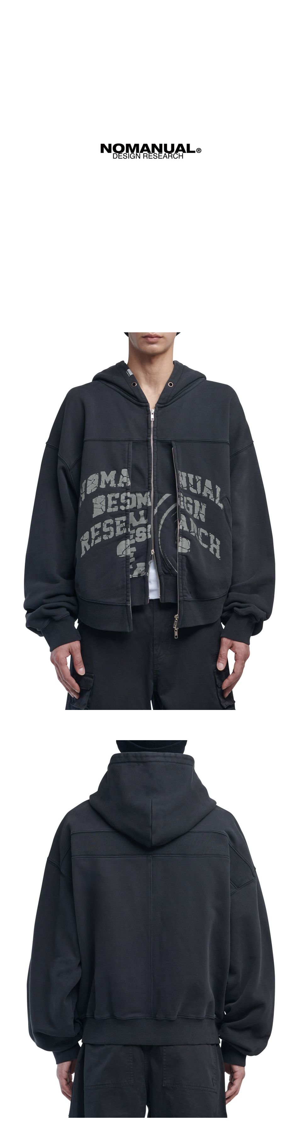 MUSINSA | NOMANUAL OVERDYED DFL HOODED ZIP-UP - WASHED BLACK