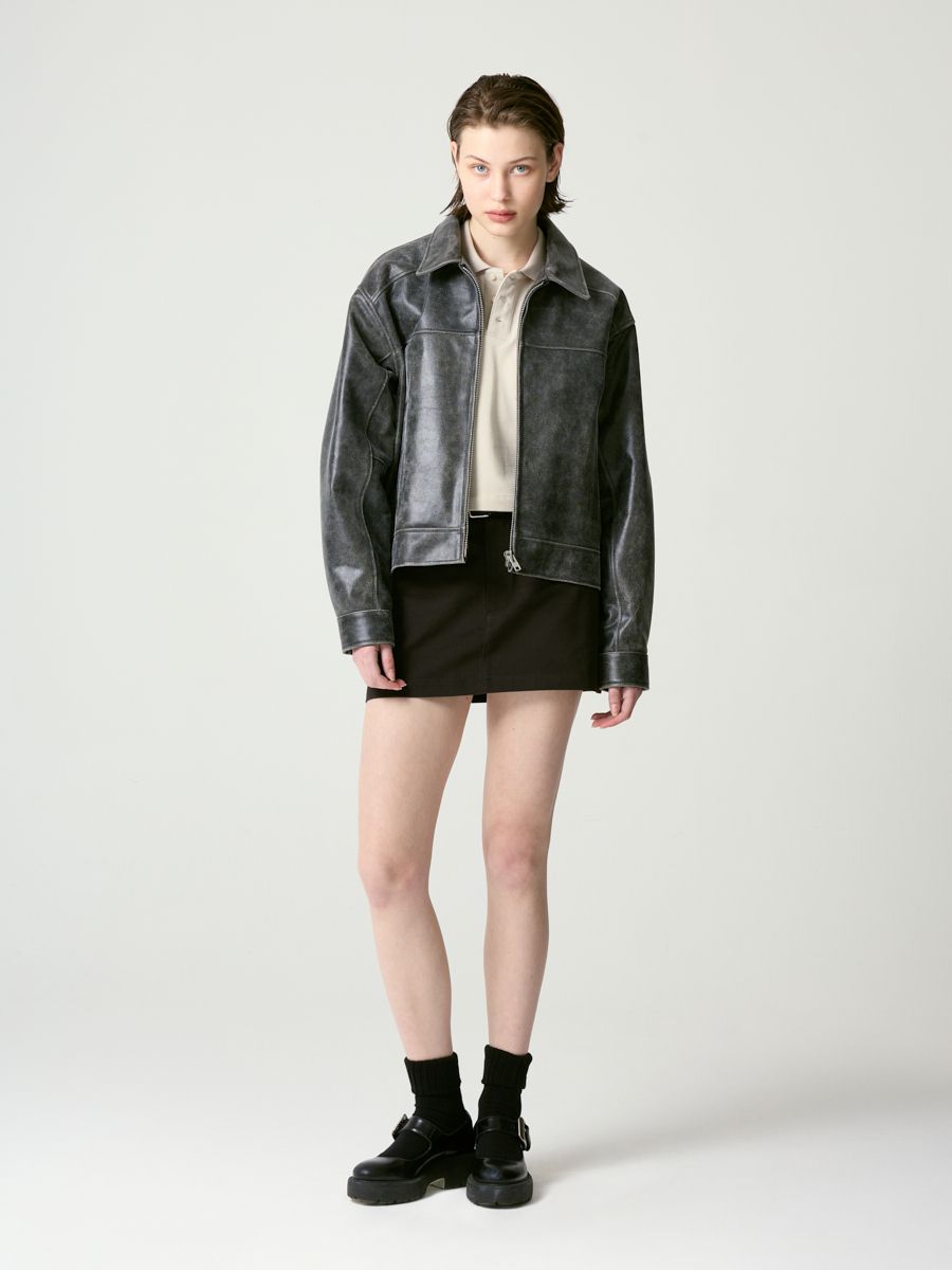MUSINSA公式 | GLOWNY FADE LEATHER JACKET - REGULAR (BLACK)