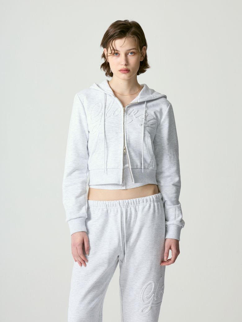 MUSINSA公式 | GLOWNY JORDAN CROP ZIP-UP HOODIE (MELANGE GRAY)