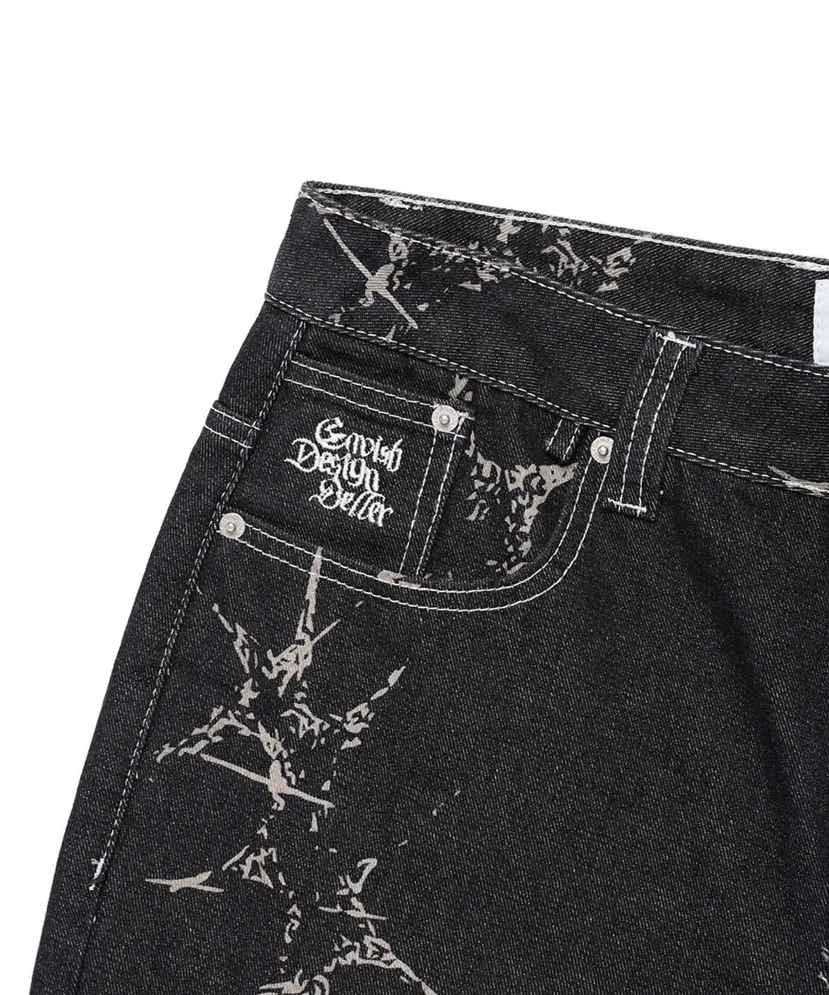 카비시(CAVISH) PRINTED CARPENTER DENIM SHORTS BLACK(CV2EMUD160A)