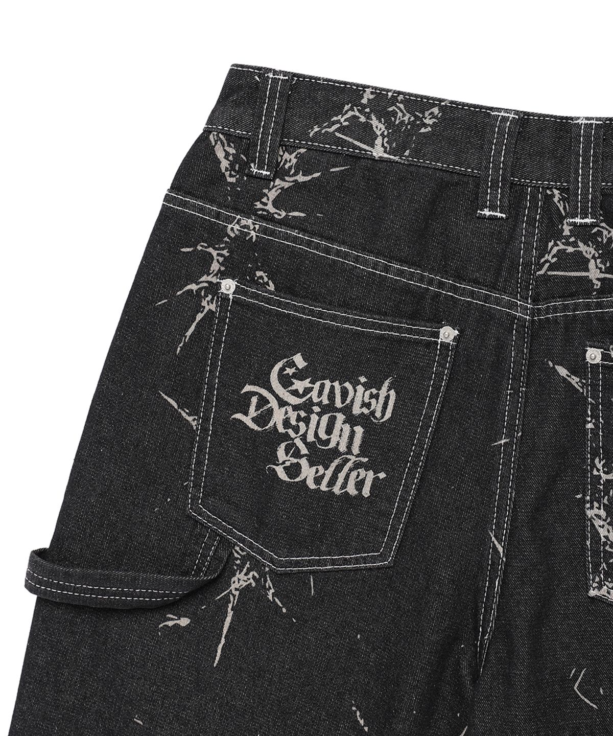 카비시(CAVISH) PRINTED CARPENTER DENIM SHORTS BLACK(CV2EMUD160A)