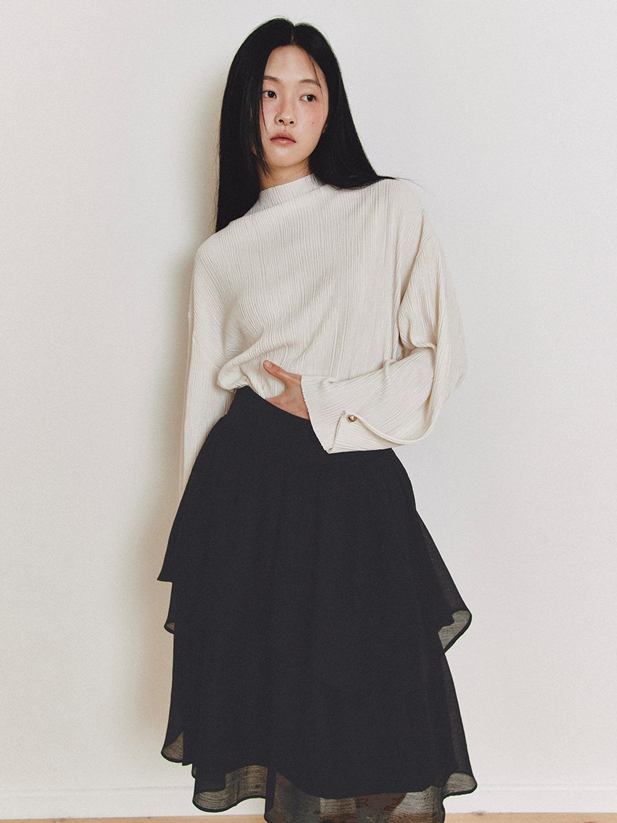 가니송(GANISONG) 페탈 티어드 스커트_블랙