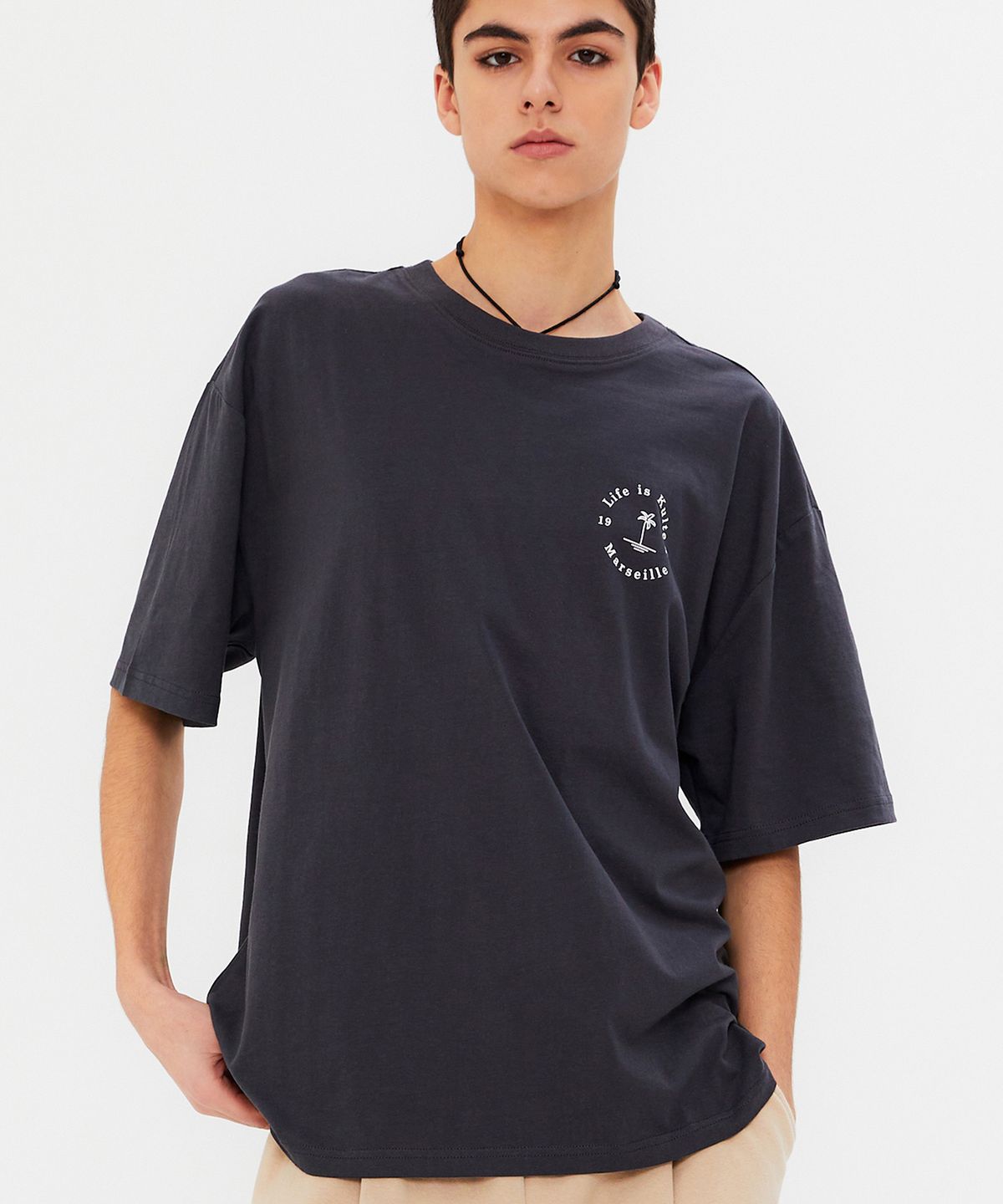 쿨트(KULTE) CIRCLE PALM TREE T-SHIRT GREY