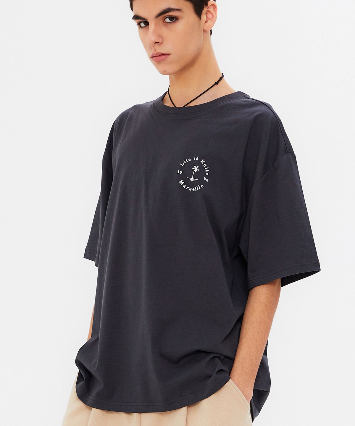 쿨트(KULTE) CIRCLE PALM TREE T-SHIRT GREY