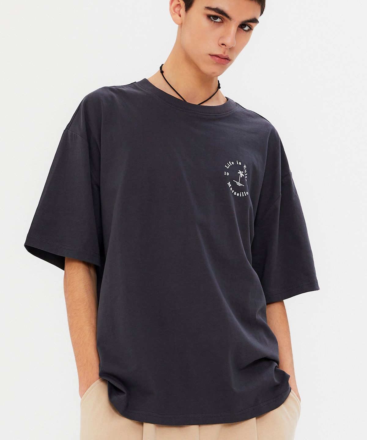 쿨트(KULTE) CIRCLE PALM TREE T-SHIRT GREY