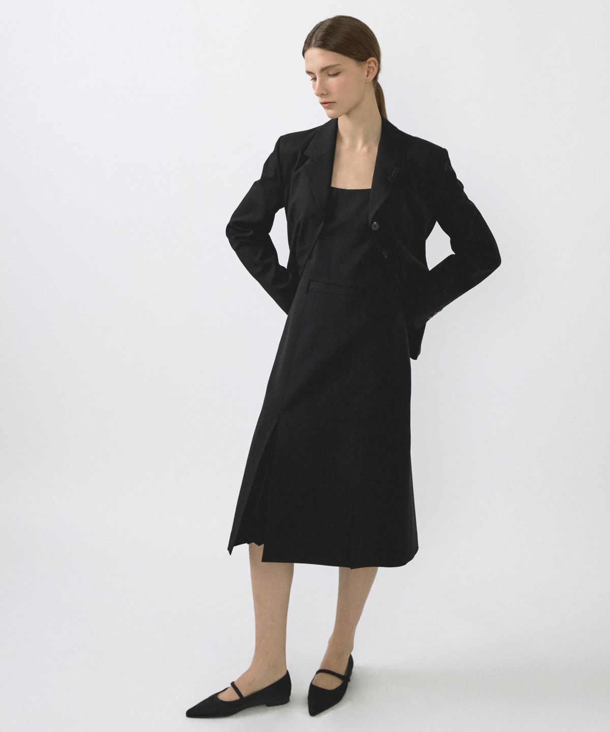 오떼뜨(OCTETTE) PLEAT SLIT MIDI-SK_2COLOR