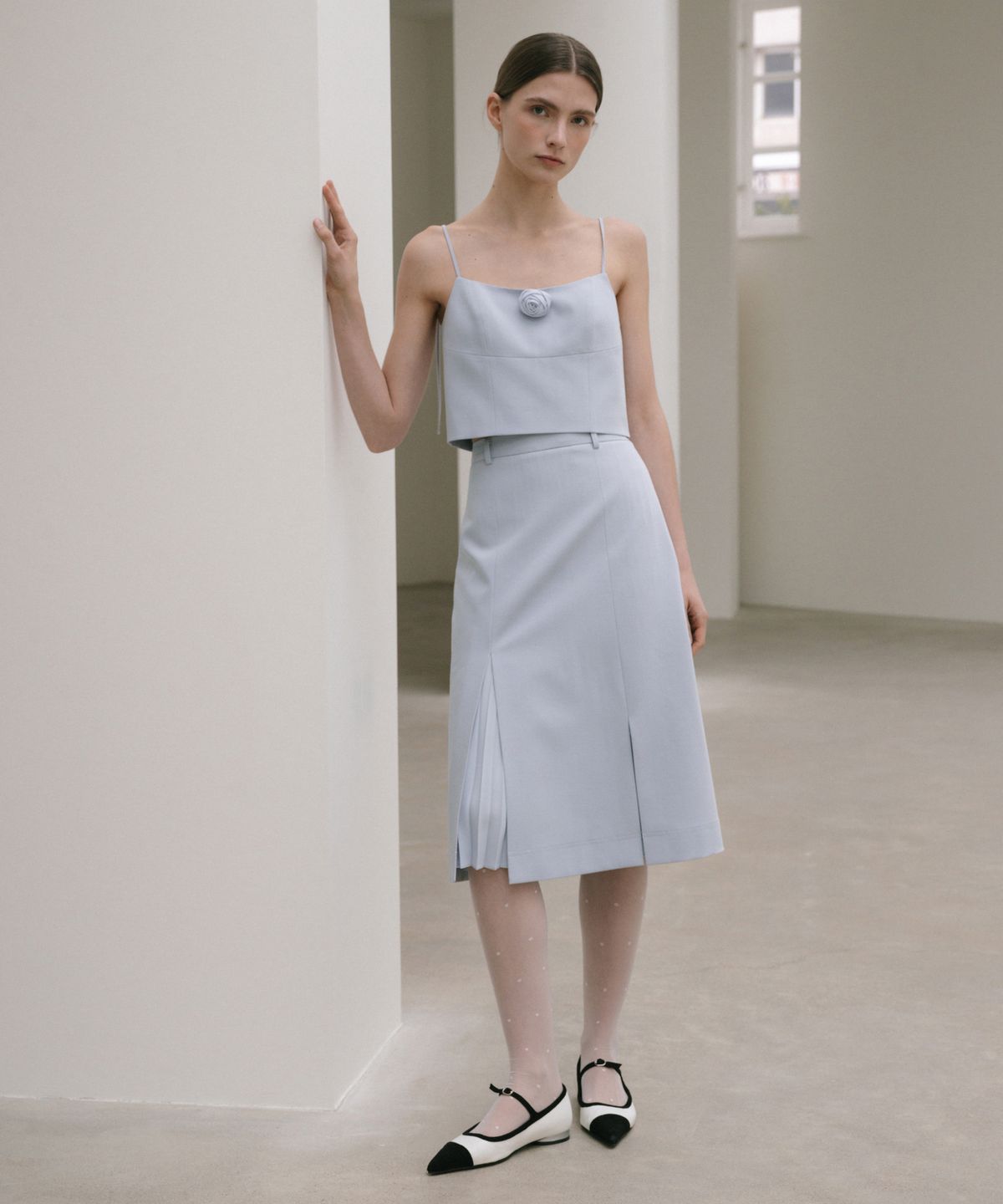 오떼뜨(OCTETTE) PLEAT SLIT MIDI-SK_2COLOR