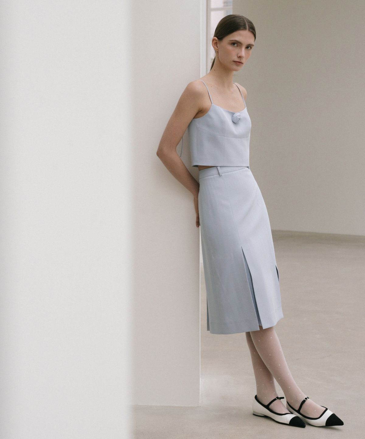 오떼뜨(OCTETTE) PLEAT SLIT MIDI-SK_2COLOR