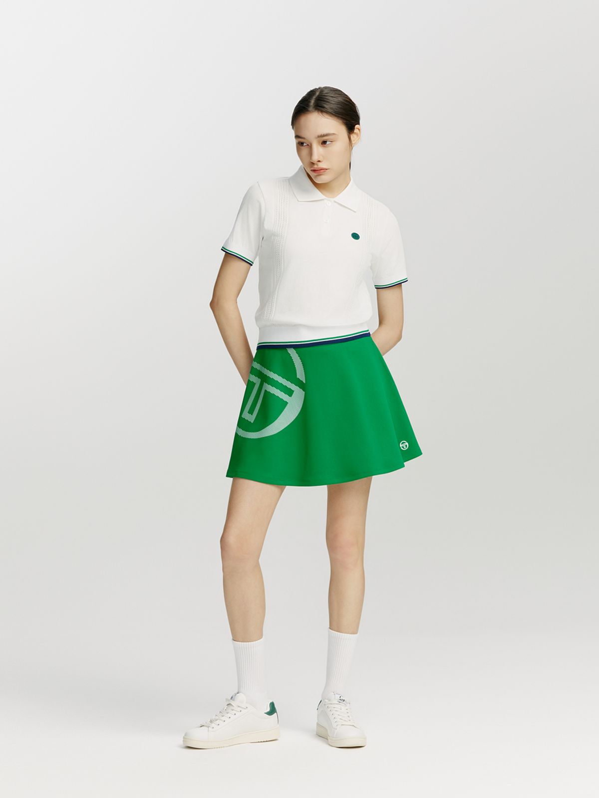 세르지오 타키니(SERGIO TACCHINI) W 프레피 반팔 폴로 스웨터 (White)