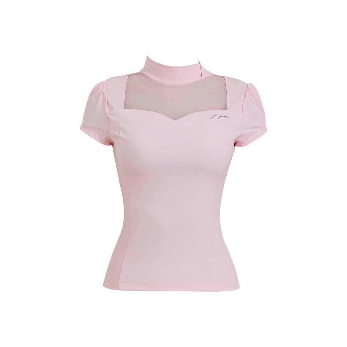제이제인(J.JANE) 하트넥 시스루 반팔 티셔츠 (Pink)