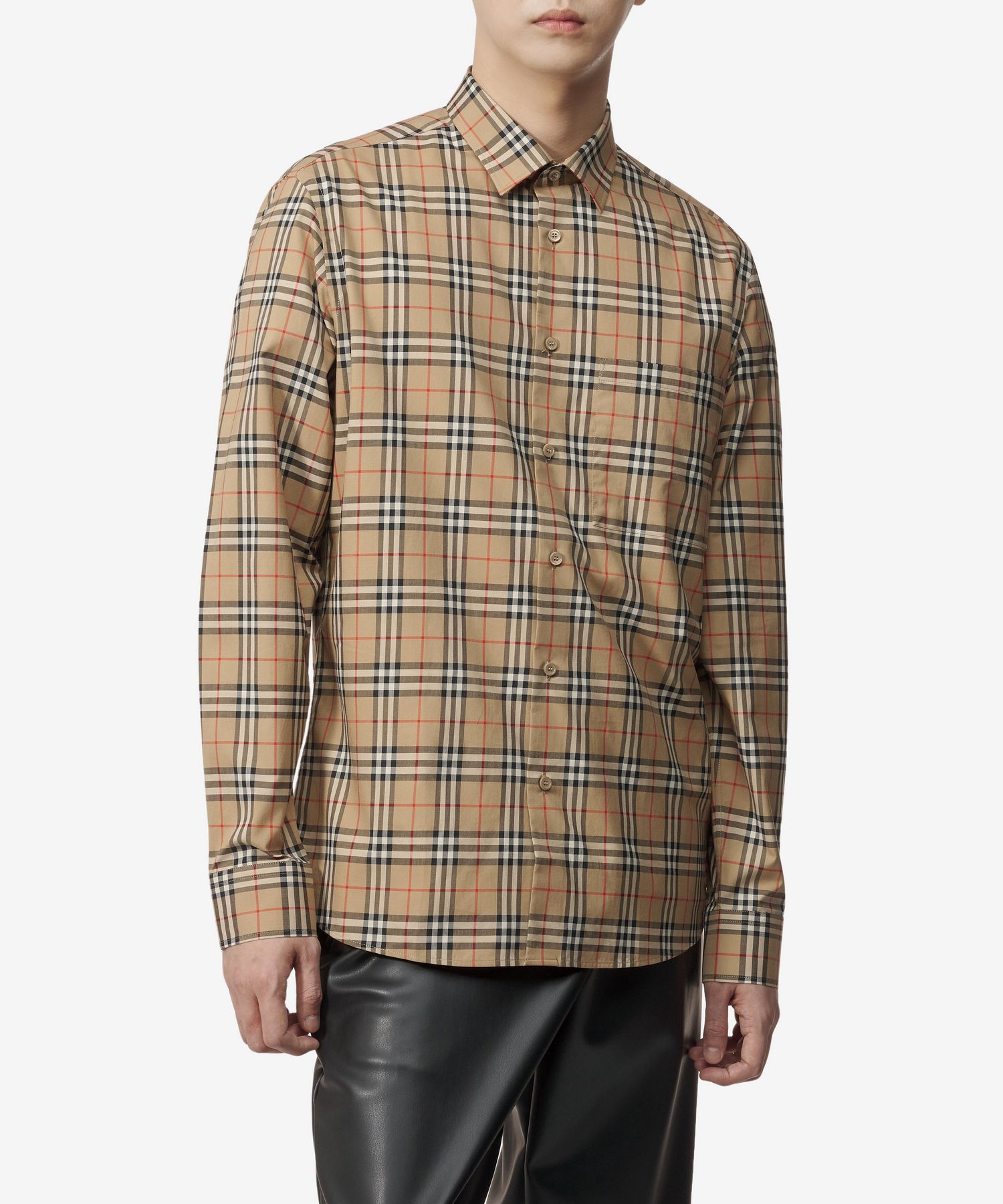 MUSINSA | BURBERRY Check Poplin Slim Fit Shirt - Archive Beige