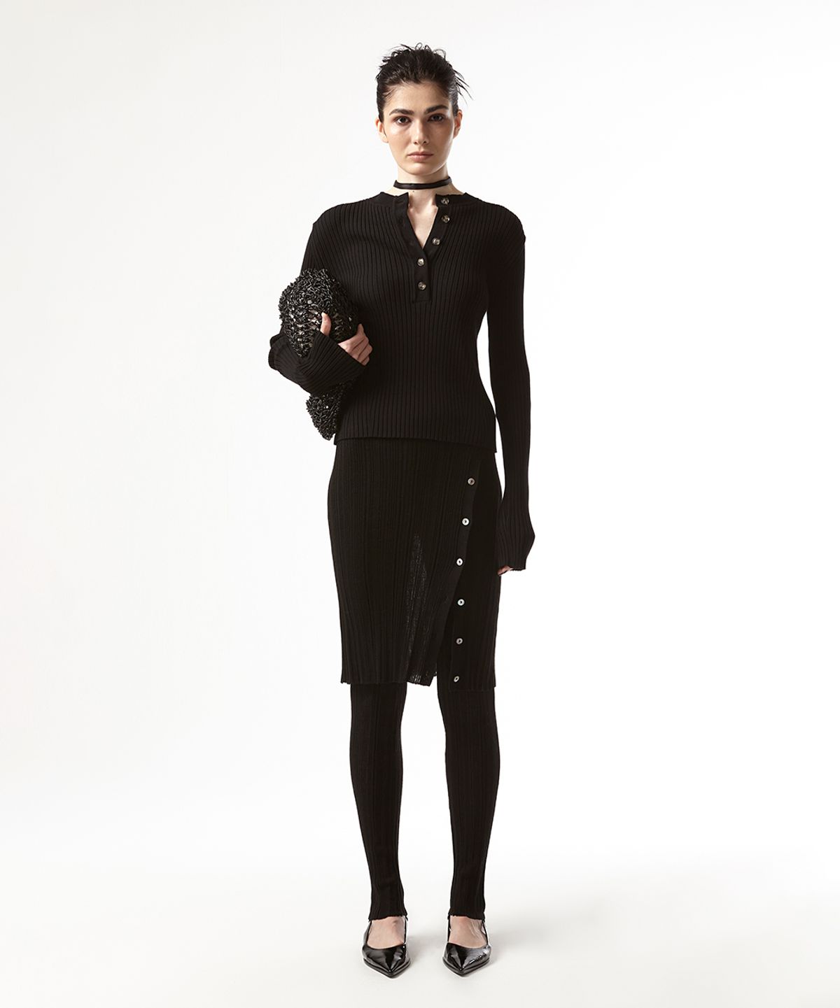 이안조(EAN JO) RIBBED LAYER KNIT LEGGINGS SKIRT(BLACK)