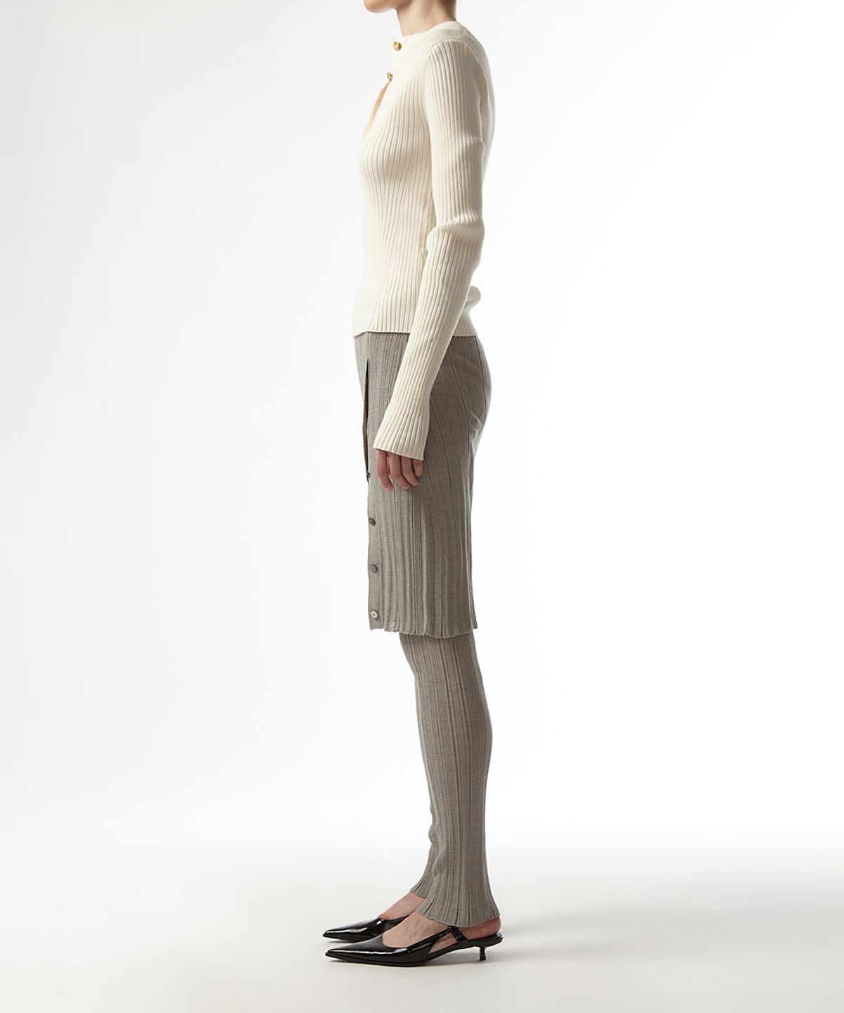 이안조(EAN JO) RIBBED LAYER KNIT LEGGINGS SKIRT(GREY)