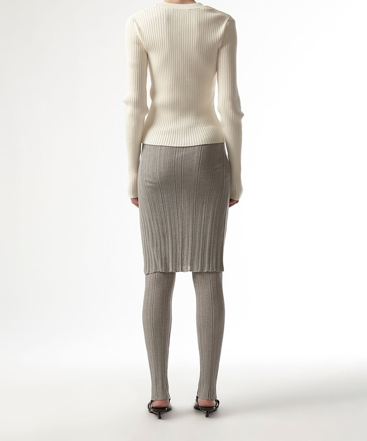 이안조(EAN JO) RIBBED LAYER KNIT LEGGINGS SKIRT(GREY)