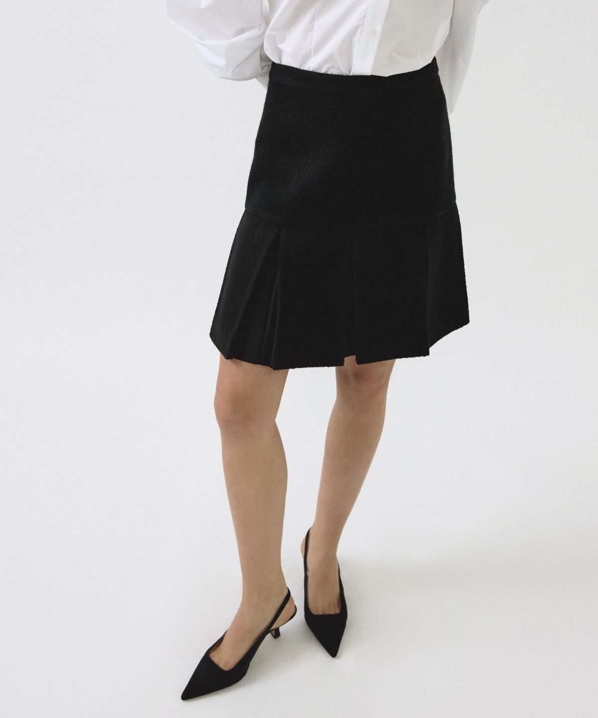 오떼뜨(OCTETTE) CHIFFON MIX PLEAT SK_BLACK