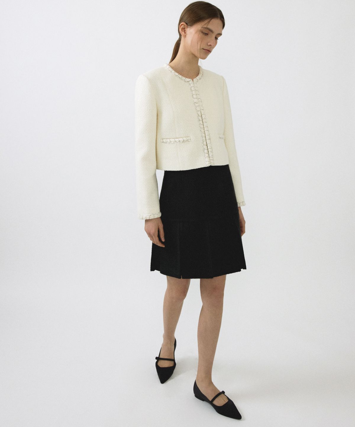 오떼뜨(OCTETTE) CHIFFON MIX PLEAT SK_BLACK