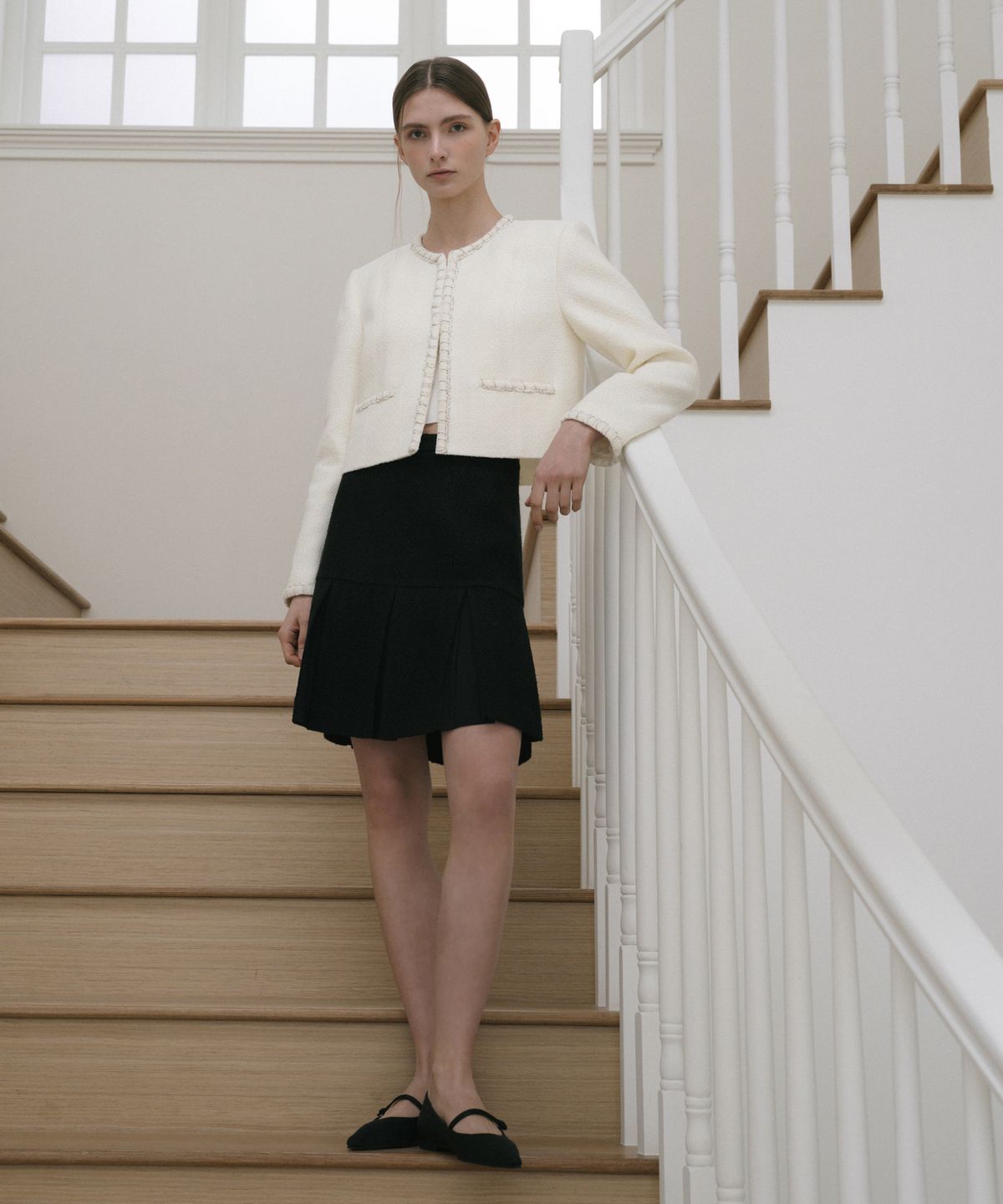 오떼뜨(OCTETTE) CHIFFON MIX PLEAT SK_BLACK