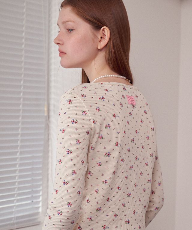 Tシャツ・カットソー RONRON SQUARE FLORAL SNAP WAFFLE CARDIGAN 4BKS356 SQUARE FLORAL SNAP WAFFLE CARDIGAN BLACK - RONRON 론론