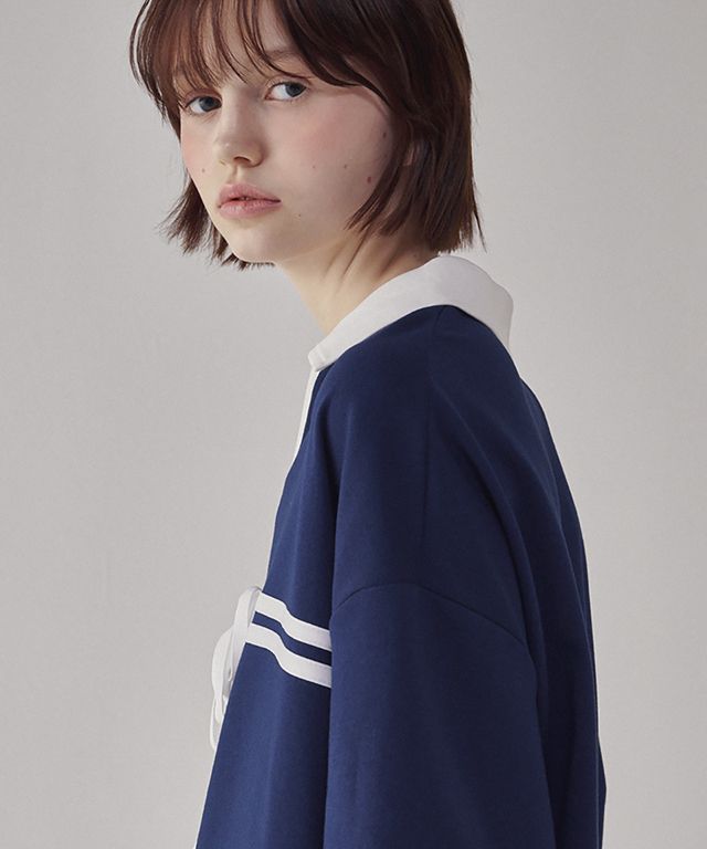 【RONRON】RIBBON TAPING V NECK COLLAR JERSEY HALF T SHIRT RIBBON TAPING V NECK COLLAR JERSEY HALF T SHIRT NAVY