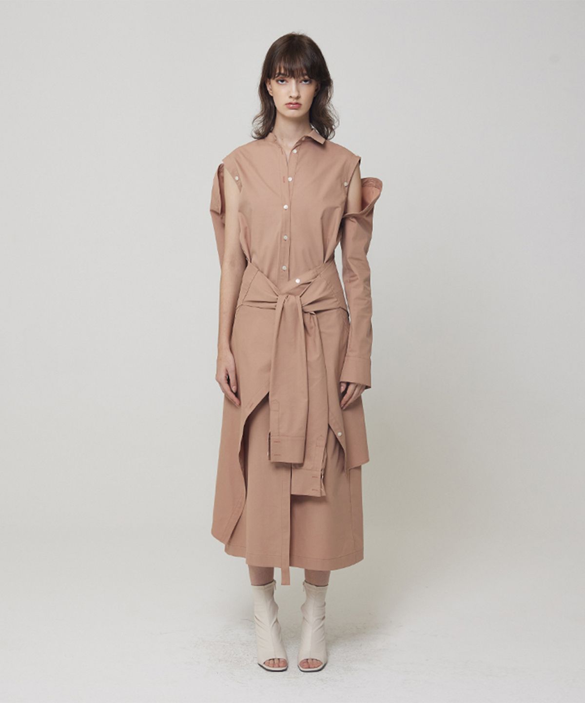 므아므(MMAM) Off sleeve tie shirt dress