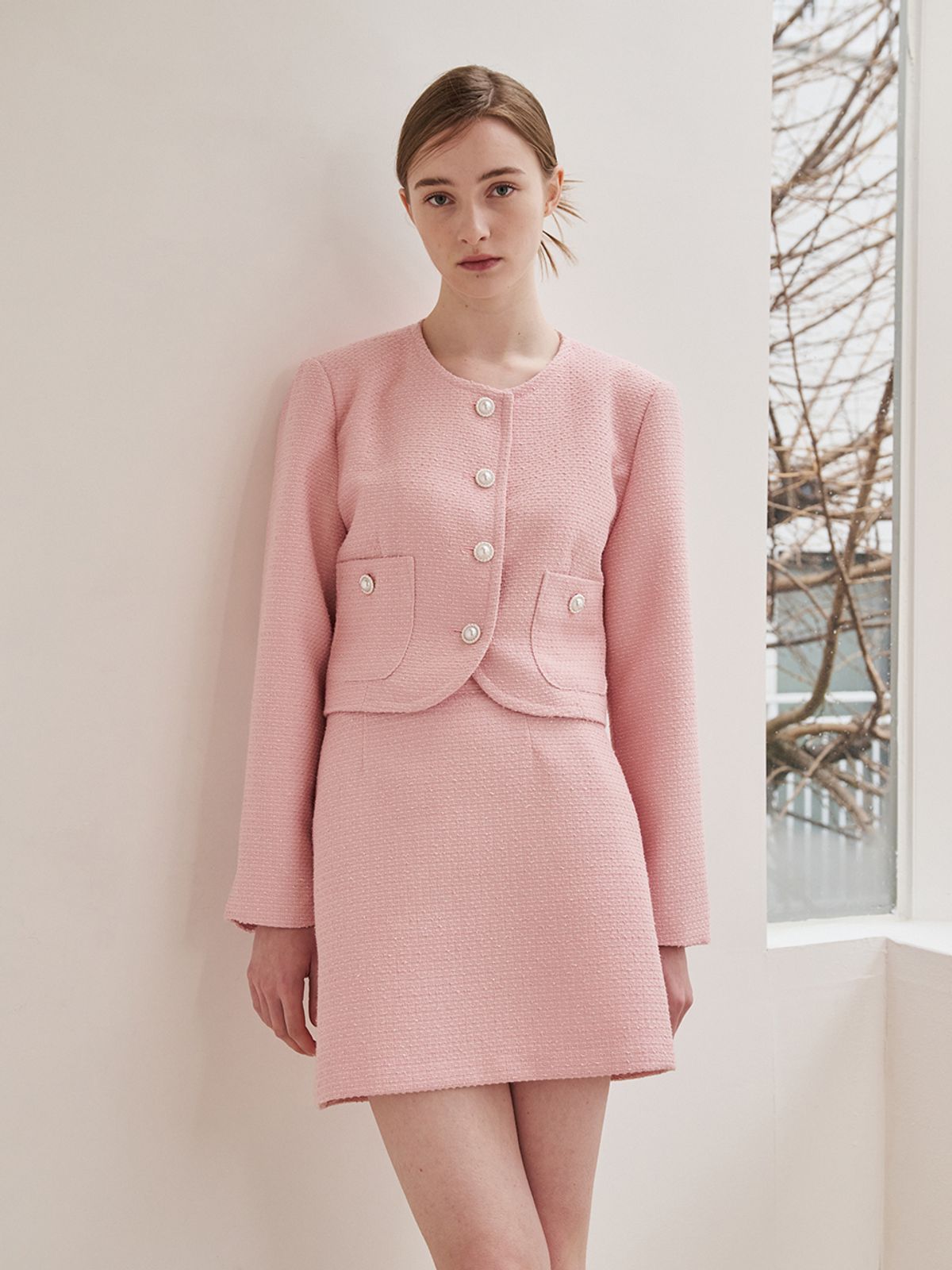 누브(NOUVE) A Line Tweed Skirt - Pink