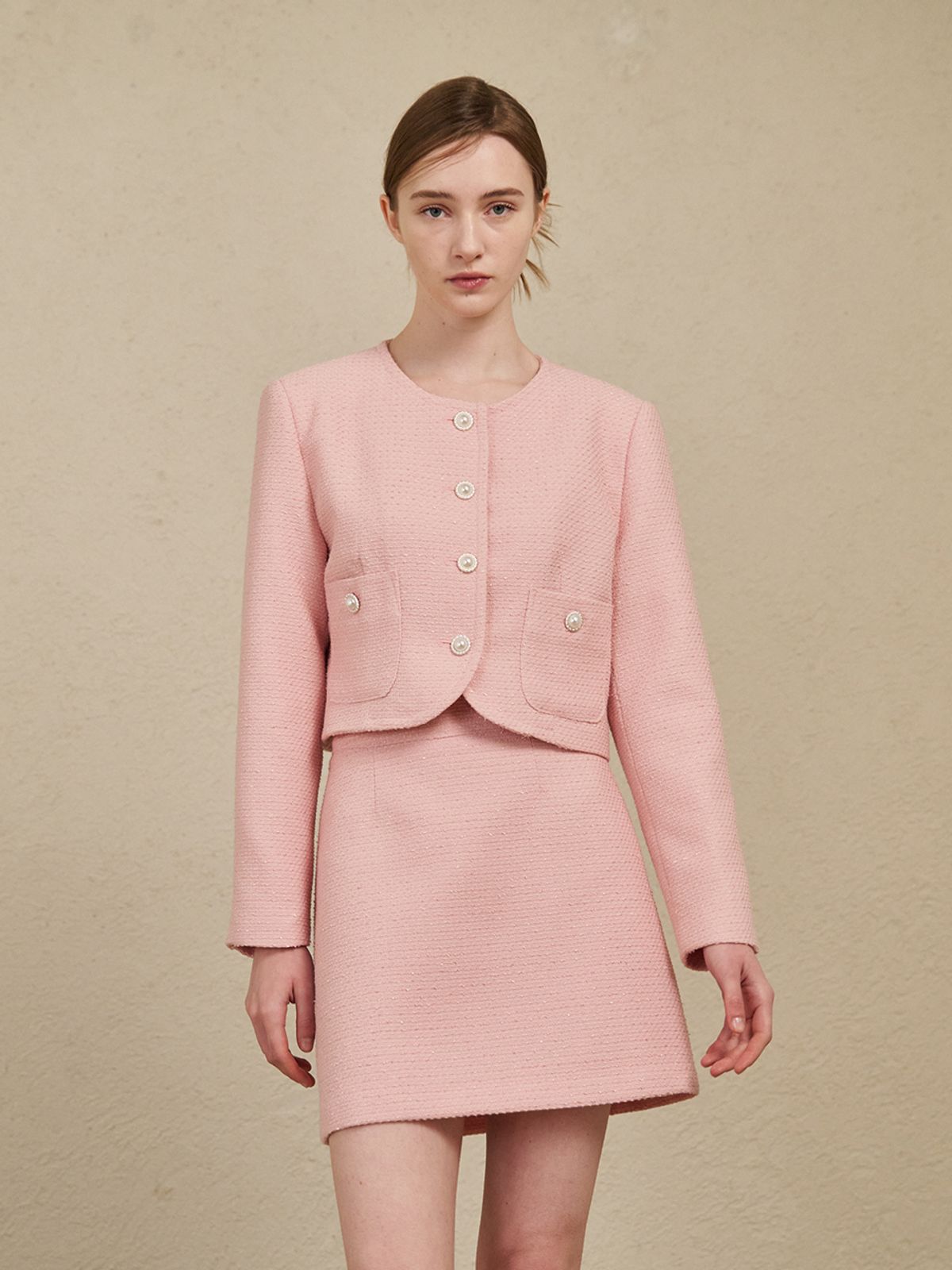 누브(NOUVE) A Line Tweed Skirt - Pink