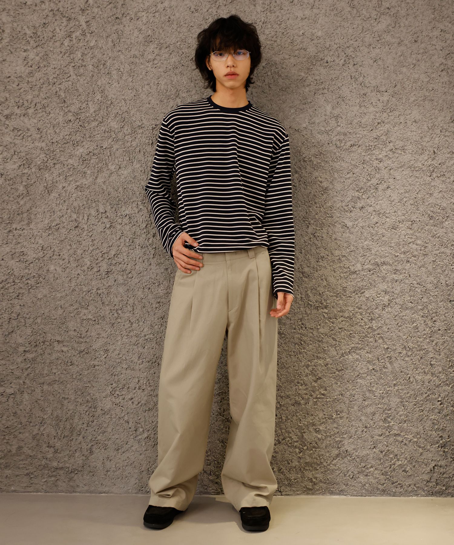 ミュゲ muguet side tuck long pants beige side tuck long pants