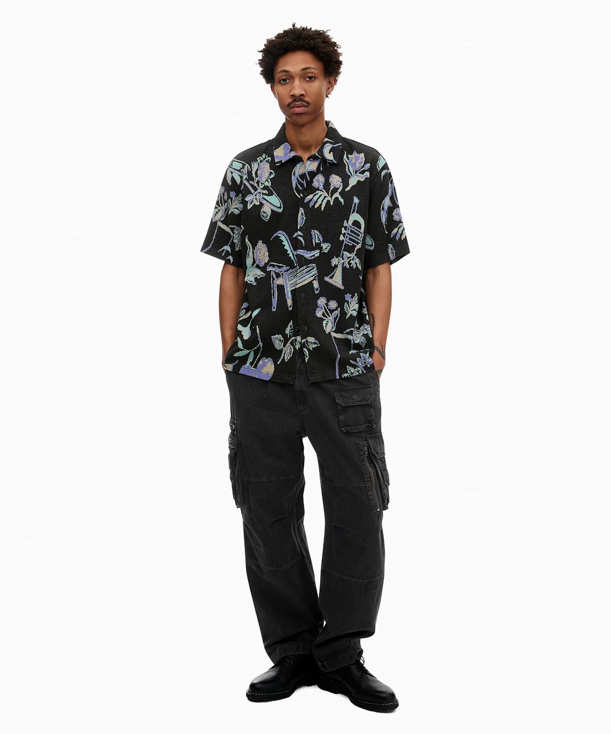 디스이즈네버댓(THISISNEVERTHAT) Object Jacquard Button Up Top Black