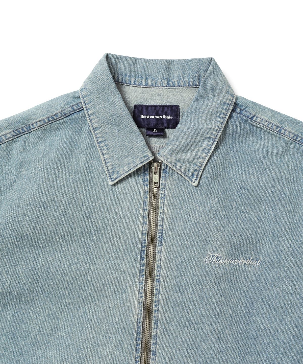디스이즈네버댓(THISISNEVERTHAT) Washed Denim Zip S/S Shirt Washed Blue