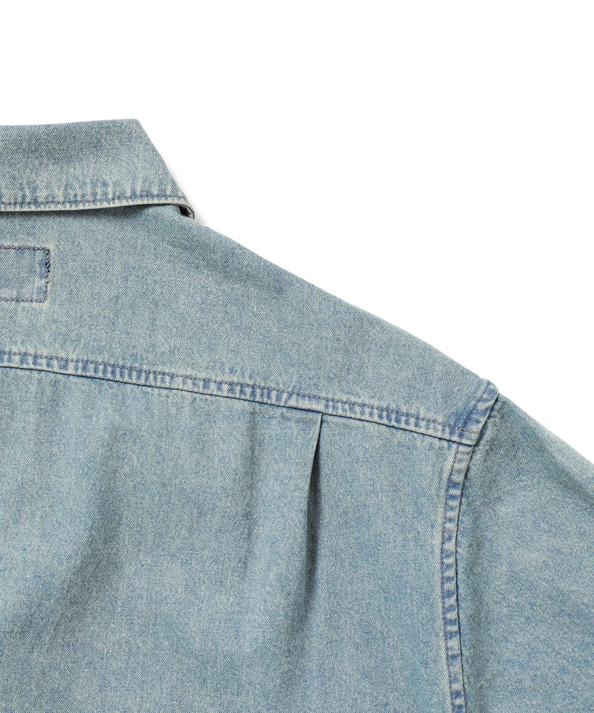 디스이즈네버댓(THISISNEVERTHAT) Washed Denim Zip S/S Shirt Washed Blue