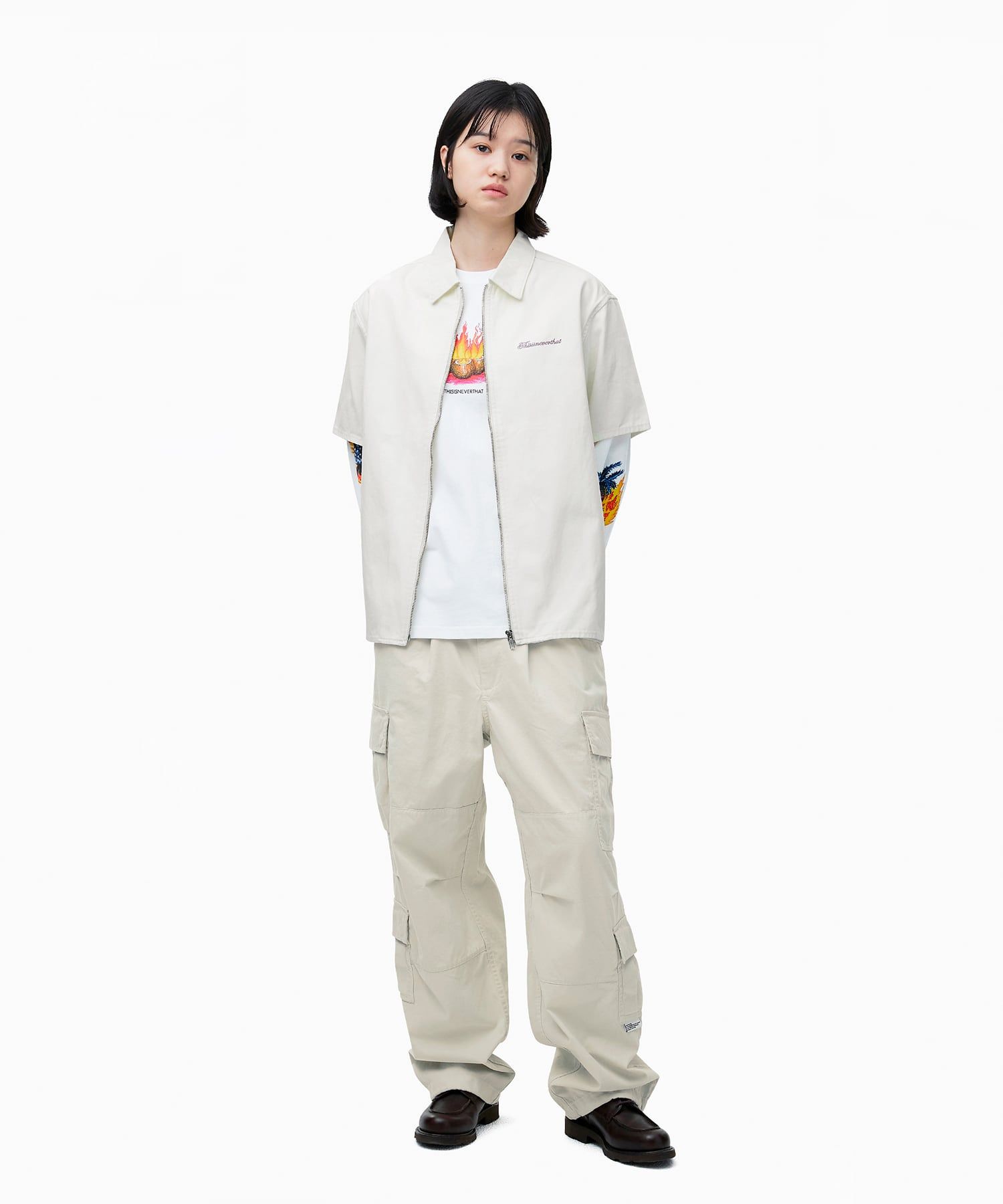 シャツ thisisneverthat Washed Denim Zip S/S Shirt 4XK558 Washed-Denim-S-S-Shirt-WASHED-
