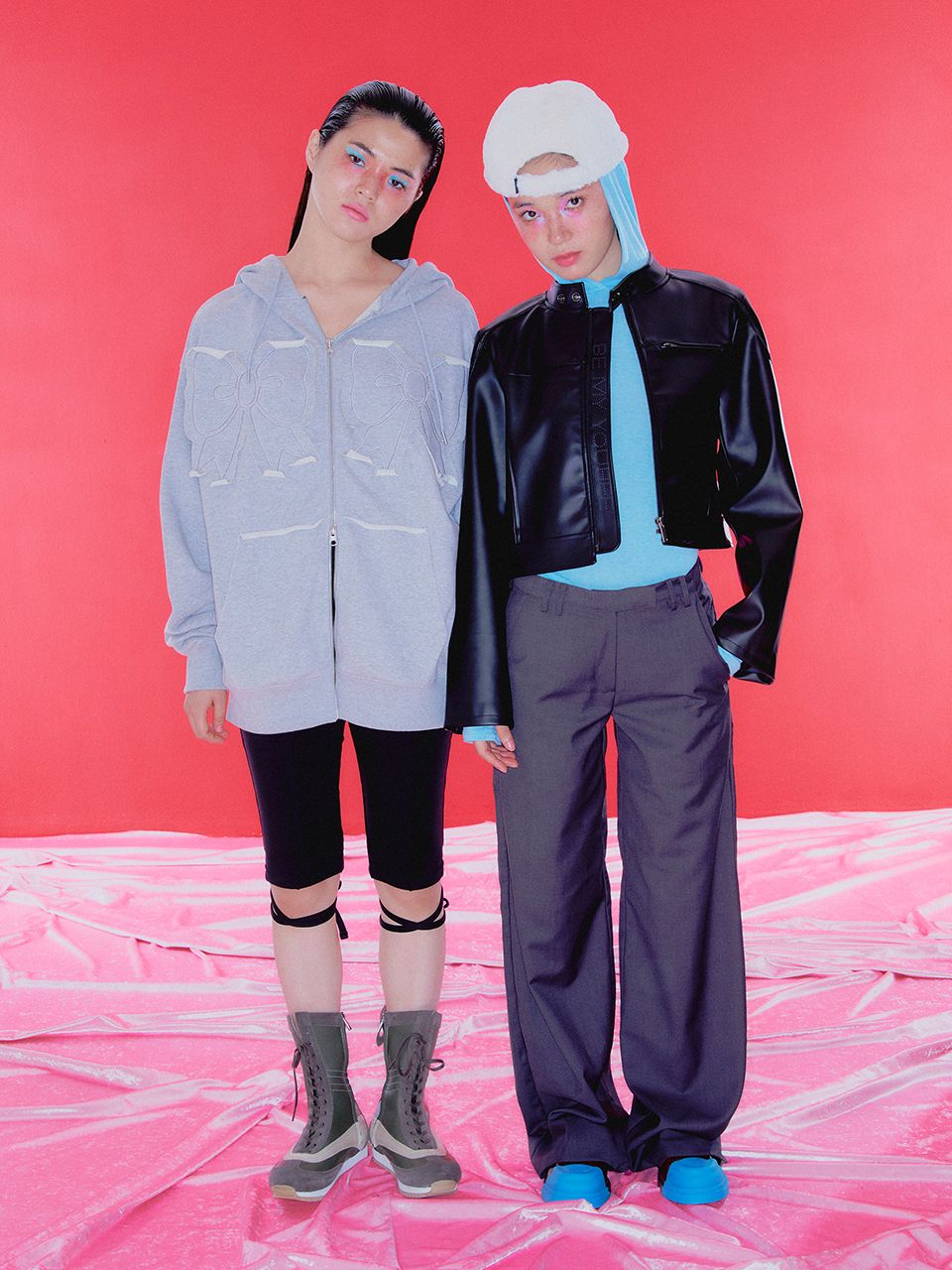 MUSINSA公式 | YOUHEE YOUHEE RIBBON HOOD ZIP-UP MELANGE GREY