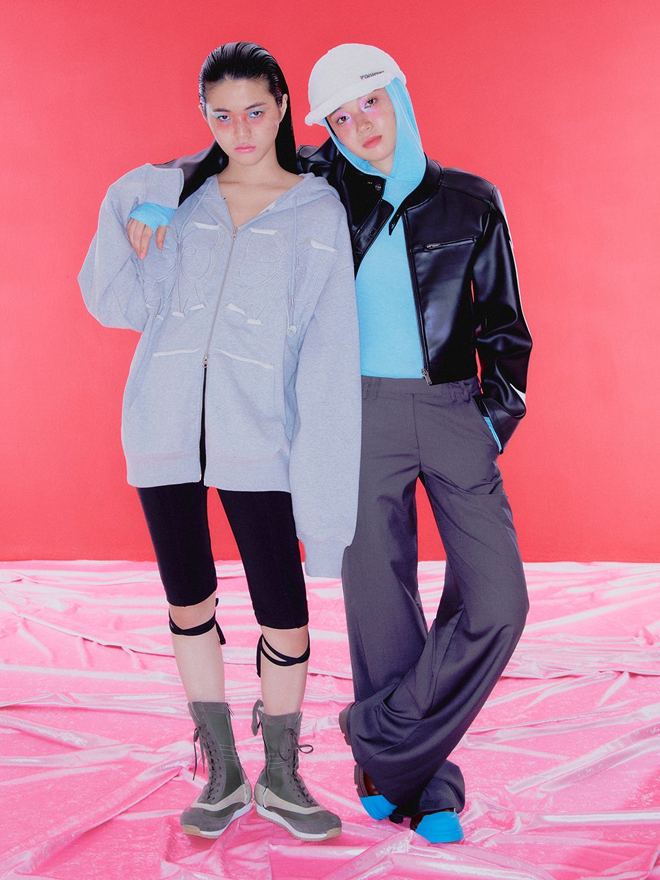 MUSINSA | YOUHEE YOUHEE RIBBON HOOD ZIP-UP MELANGE GRAY