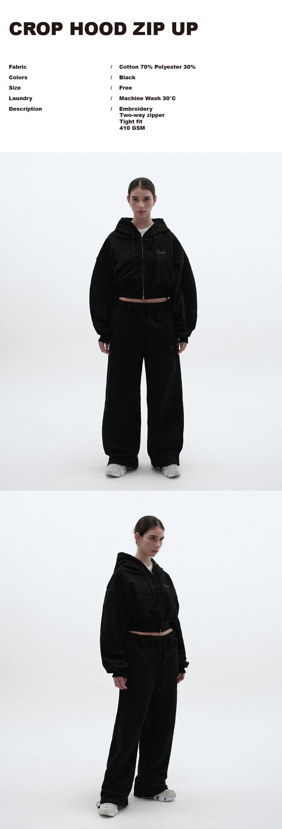 MUSINSA公式 | SUADE CROP HOOD ZIP UP [BLACK]