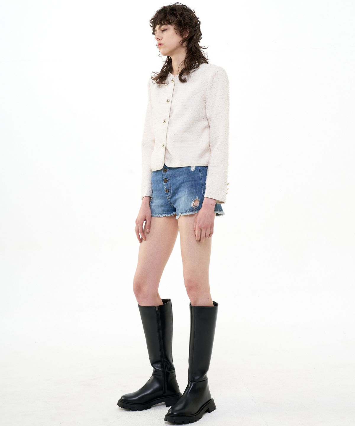 비콰이엇(B QUIET) CROPPED TWEED JACKET_IVORY