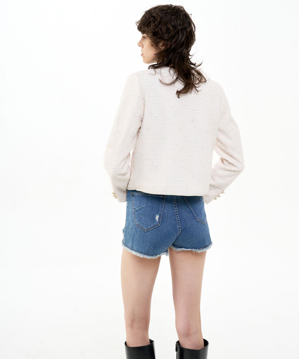 비콰이엇(B QUIET) CROPPED TWEED JACKET_IVORY