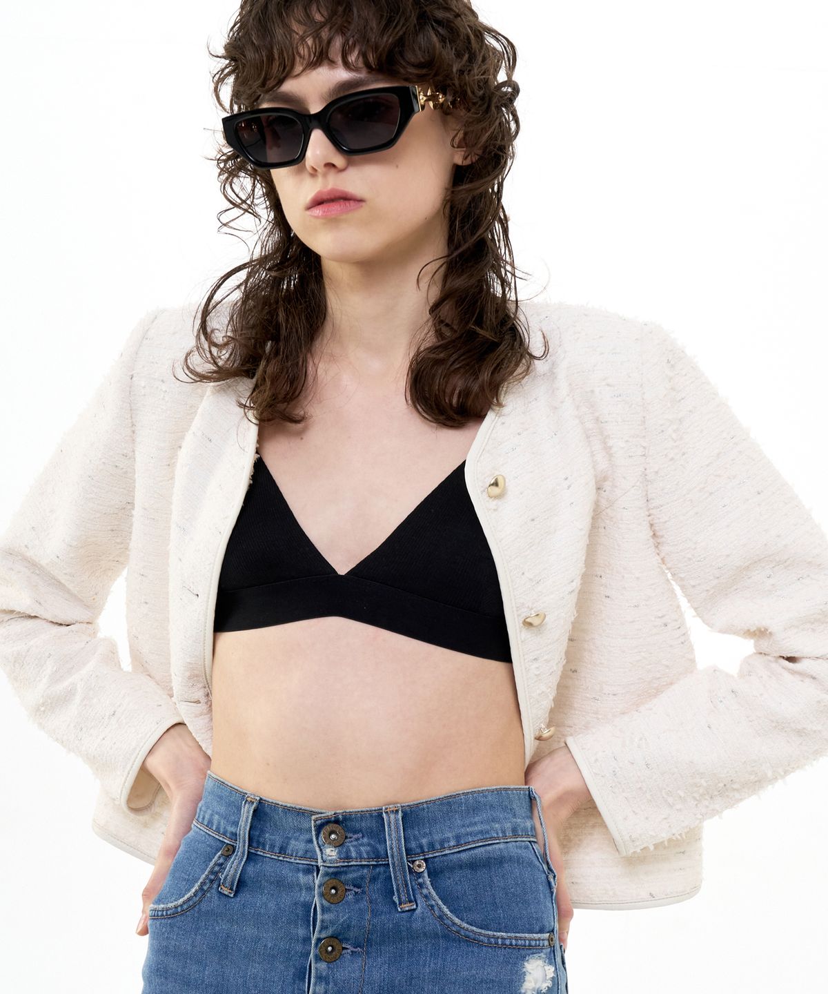 비콰이엇(B QUIET) CROPPED TWEED JACKET_IVORY