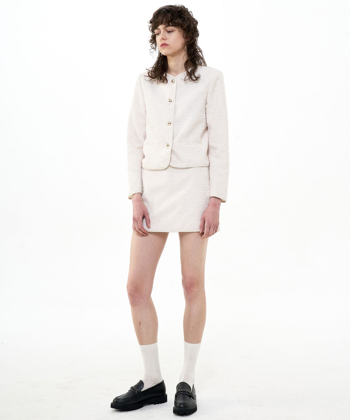 비콰이엇(B QUIET) TWEED SKIRT SHORTS_IVORY