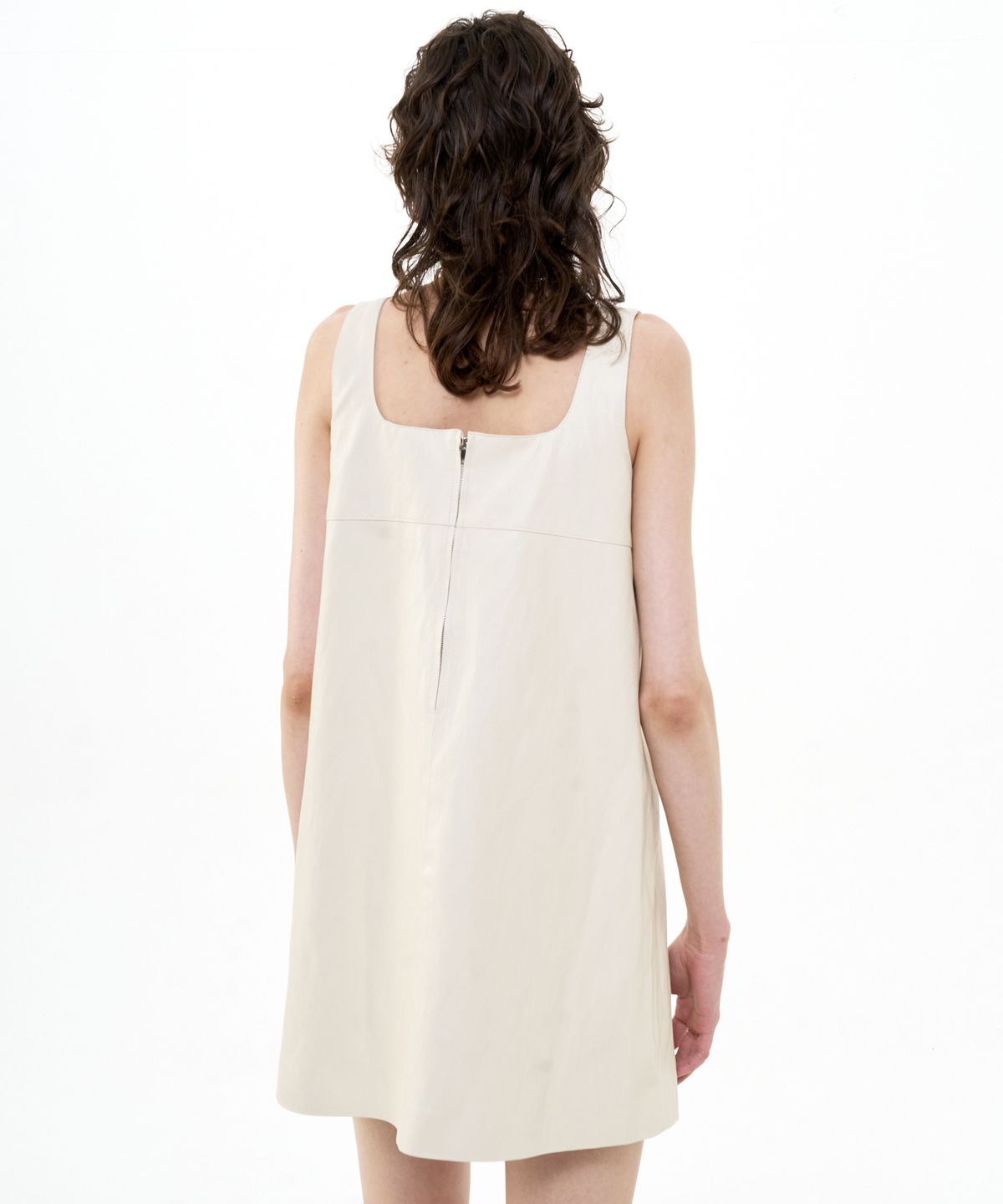 비콰이엇(B QUIET) A-LINED FAUX LEATHER MINI DRESS_IVORY