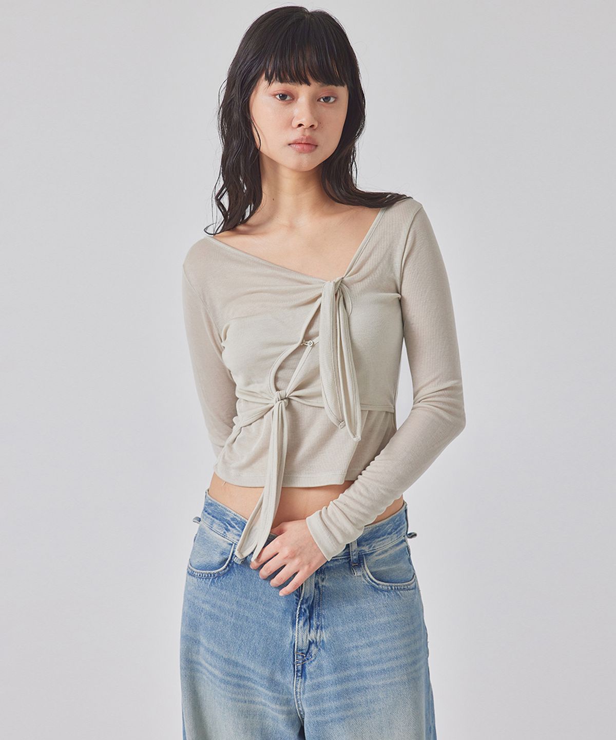 탑걸(TOPGIRL) DOUBLE-TIE LONG SLEEVE TOP_T416TP113