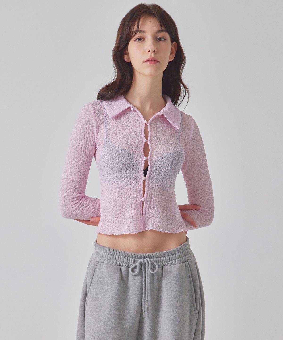 탑걸(TOPGIRL) TEXTURED BUTTON-UP BLOUSE_T416TP107