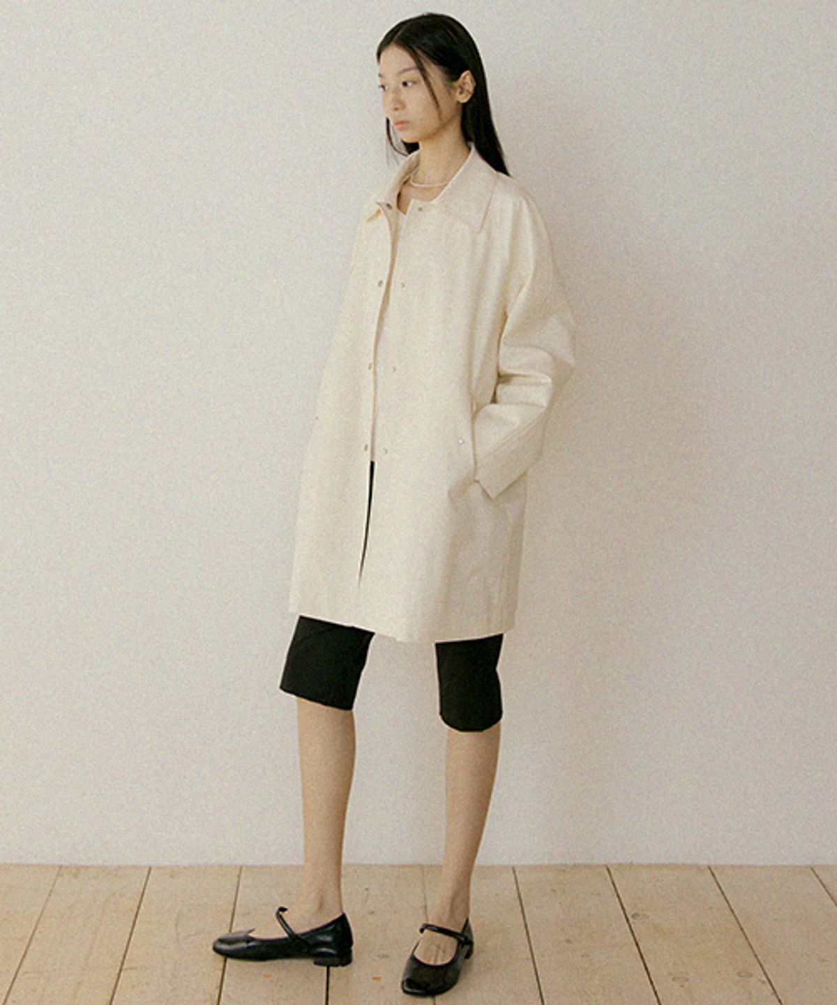 링서울(LINGSEOUL) balmacaan half trench coat-ivory