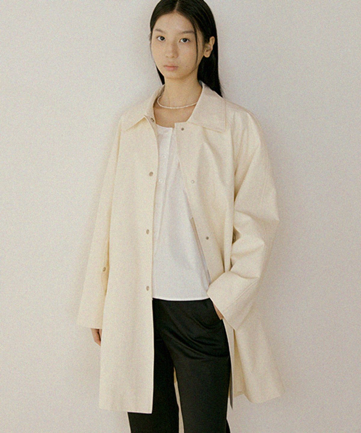 링서울(LINGSEOUL) balmacaan half trench coat-ivory