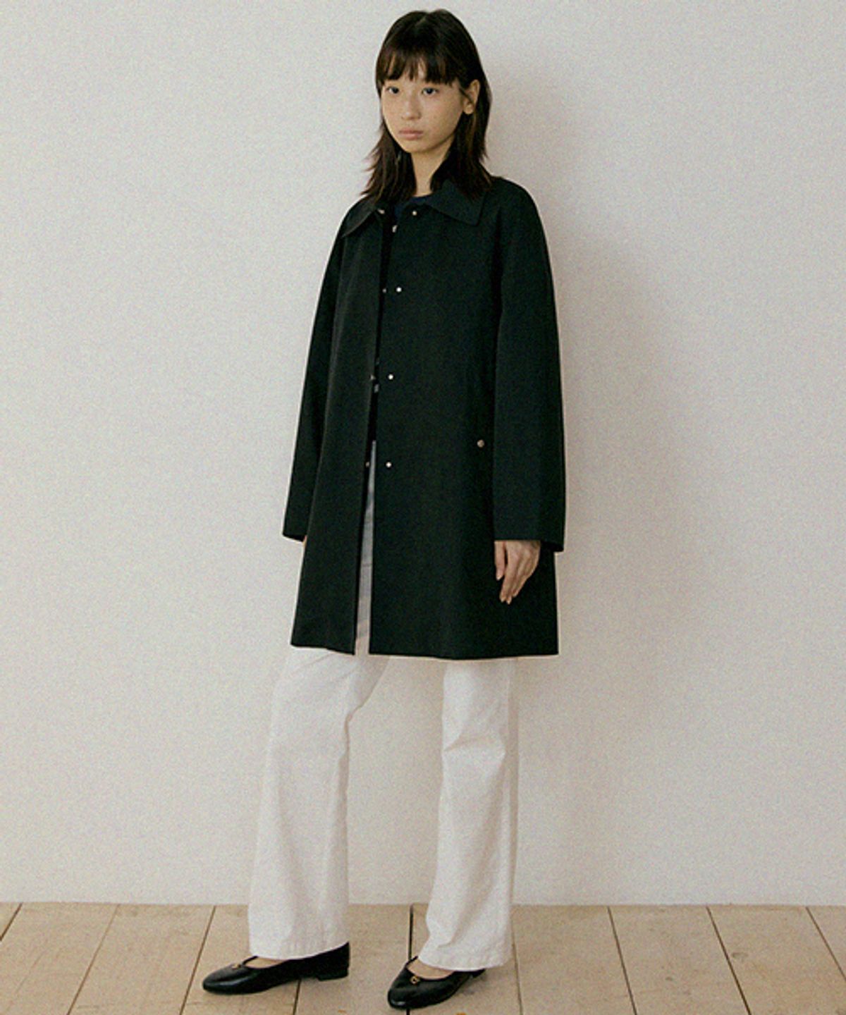링서울(LINGSEOUL) balmacaan half trench coat-black