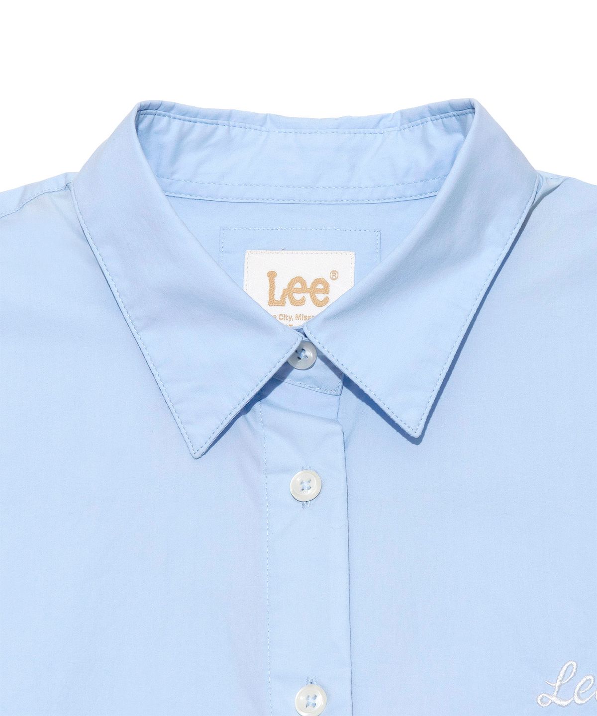 리(LEE) 우먼 크롭 반팔 셔츠 라이트 블루