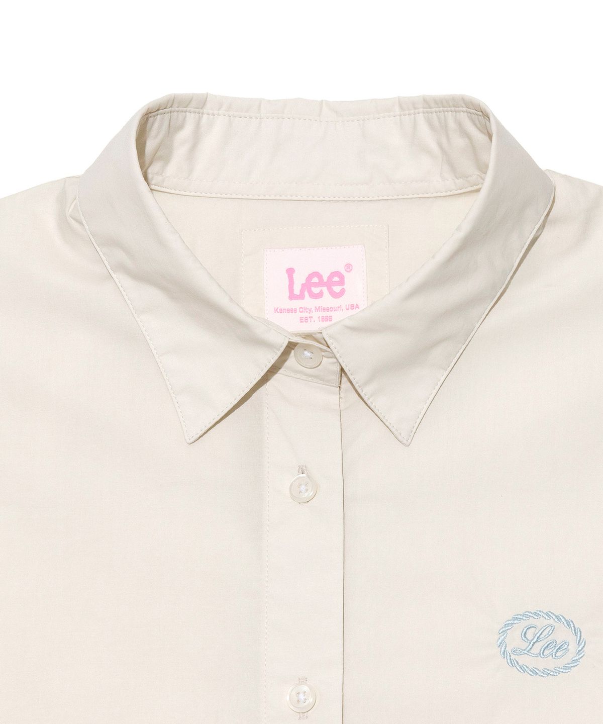 리(LEE) 우먼 유니온 로고 크롭 반팔 셔츠 아이보리