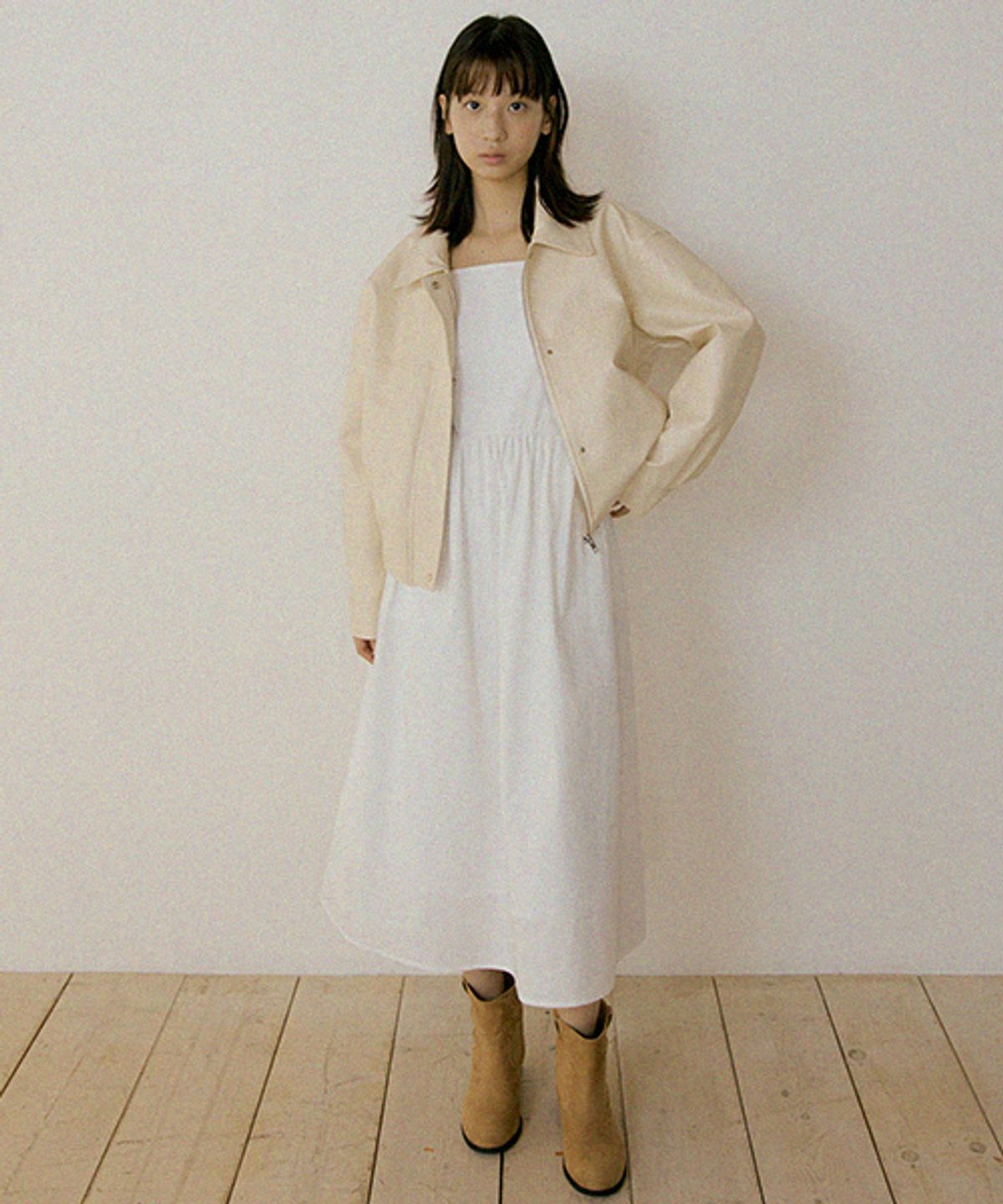 링서울(LINGSEOUL) leather blouson jacket-cream